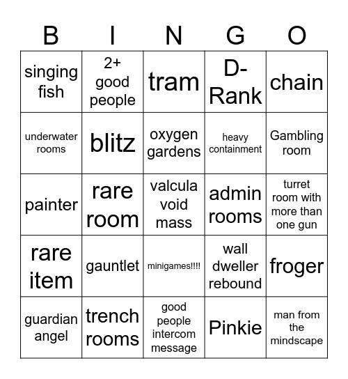 pressure Bingo Card