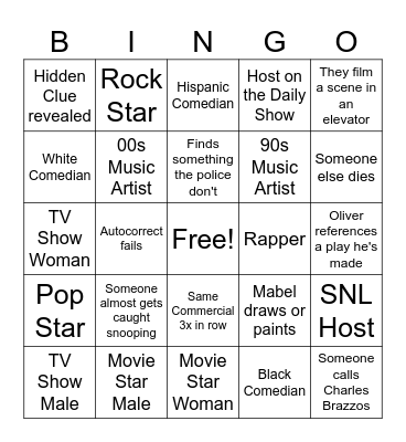 Only Murders in the Building Bingo Card