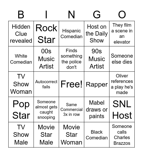 Only Murders in the Building Bingo Card