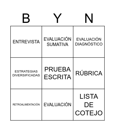 Bingo de la Evaluación Bingo Card