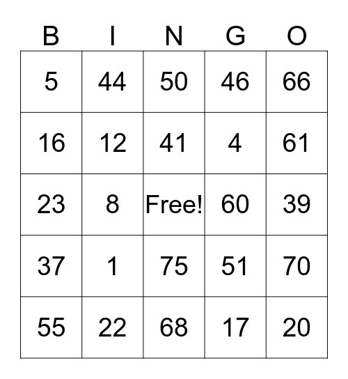 Untitled Bingo Card