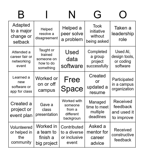 Career Competency Bingo Card
