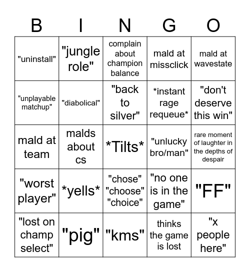 Lenigi League Bingo Card