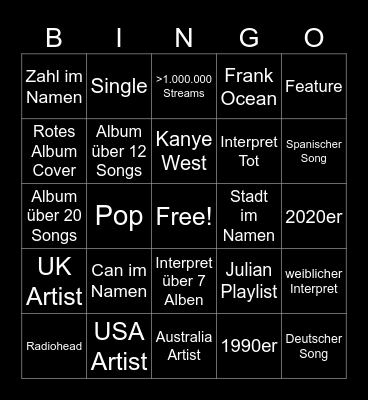 Music Bingo Card