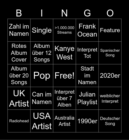 Music Bingo Card