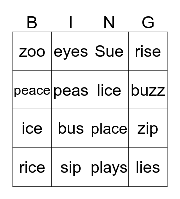 Sip and Zip Bingo Card