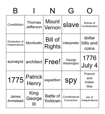 ESL HISTORY CH 10-13 Bingo Card