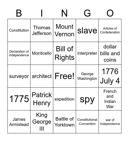 ESL HISTORY CH 10-13 Bingo Card