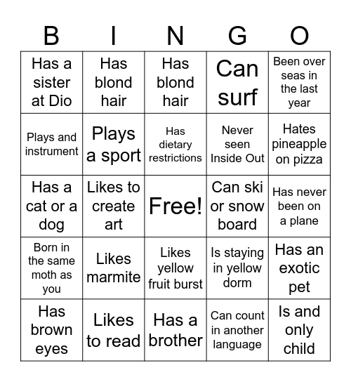 Boarding bingo Card