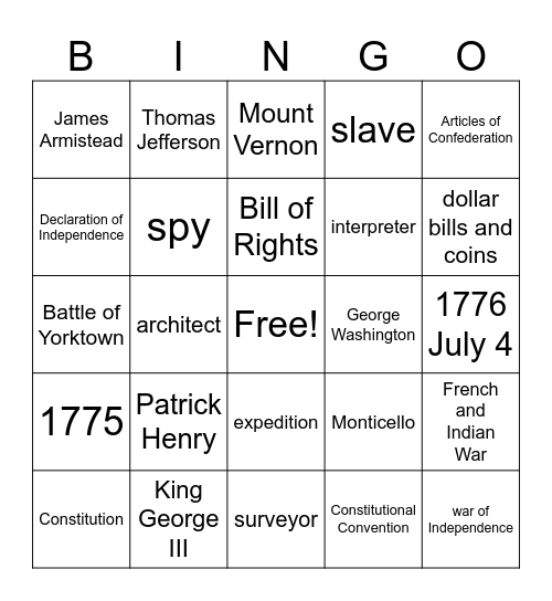 ESL HISTORY CH 10-13 Bingo Card