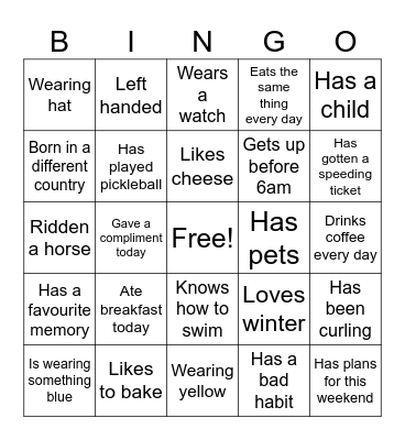 Icebreaker Bingo Card