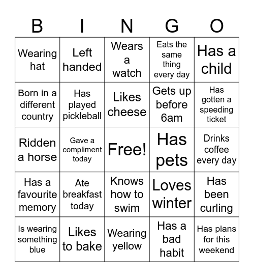 Icebreaker Bingo Card