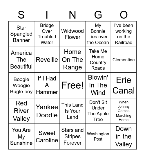 Veterans Day Singo Bingo Card