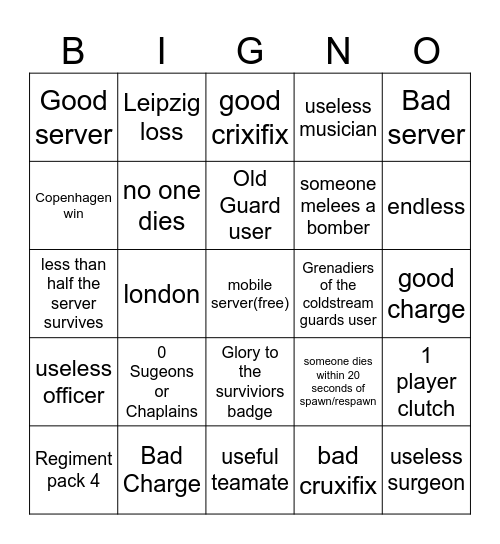 mobile server G&B Bingo Card