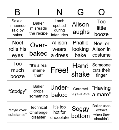 GBBO Finals Bingo Card