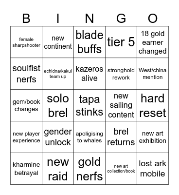 Untitled Bingo Card