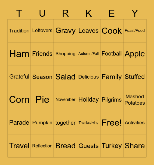 Thanksgiving ASL! Bingo Card