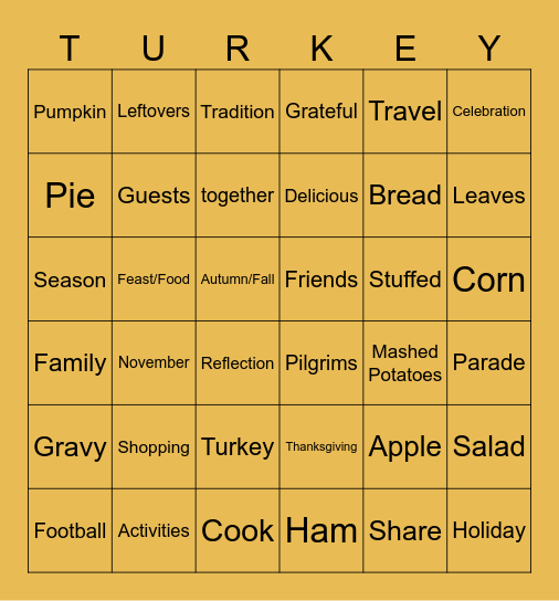 Thanksgiving ASL! Bingo Card