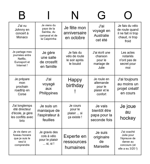 Le Bingo des Invités Bingo Card