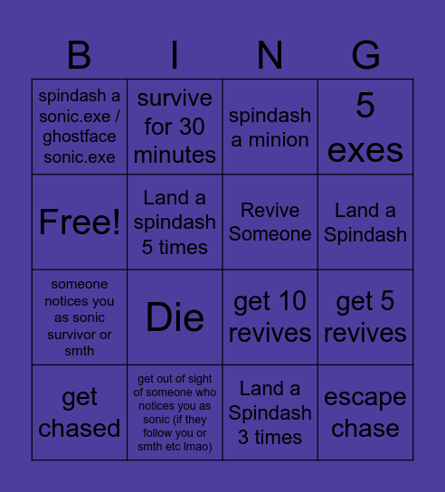 sonic spectral fades bingo Card