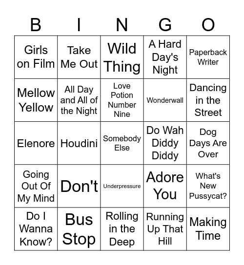 British Invasion Bingo Card