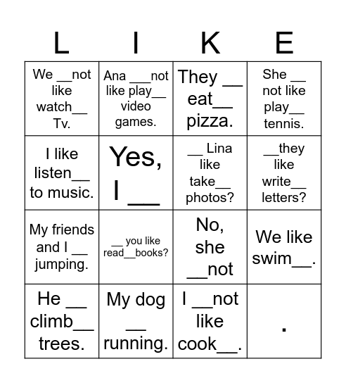 LIKE+ING Bingo Card