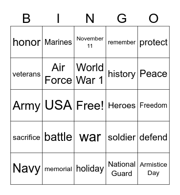 Veterans Day- Araiza Bingo Card