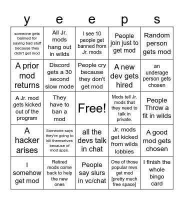 yeeps mod apps Bingo Card