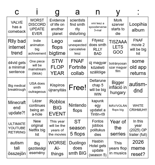 2026 BINGO CARD Bingo Card