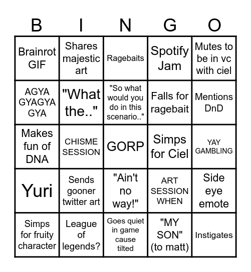 GORPACHUNGUS BINGO Card