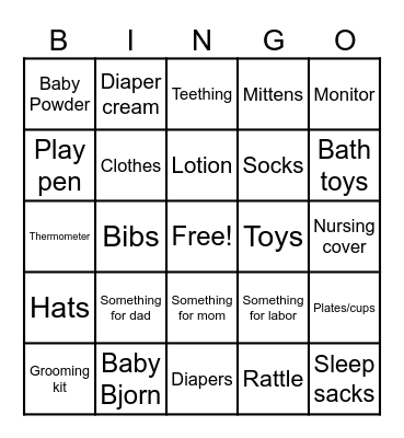 Baby Shower Bingo Card