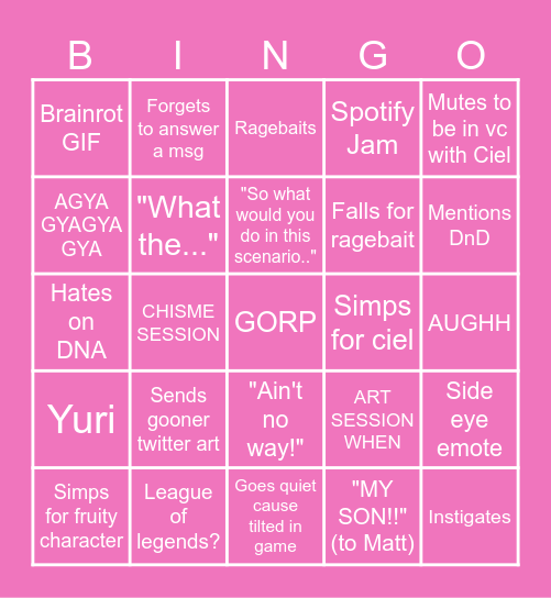 GORPACHUNGUS BINGO Card