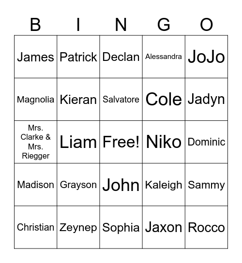 Peer Buddies Name BINGO Card