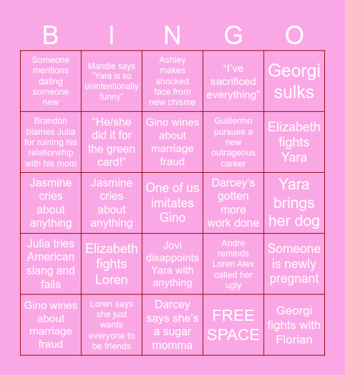 90 Day Tell All Bingo Card
