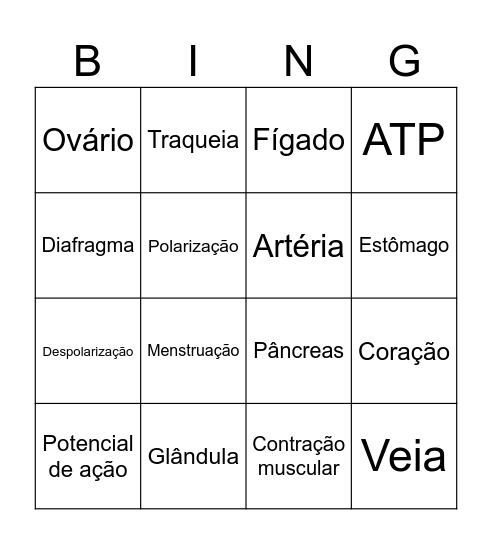 FISIOLOGIA HUMANA Bingo Card