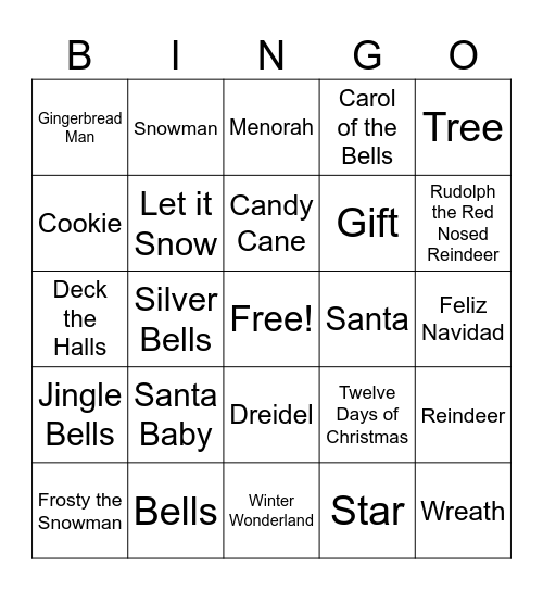 RISD Holiday BINGO Card