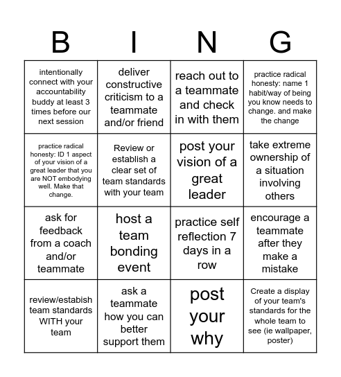 Lead as a Champion Bingo Card