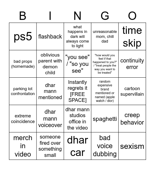 Dhar Mann Bingo v3 Bingo Card