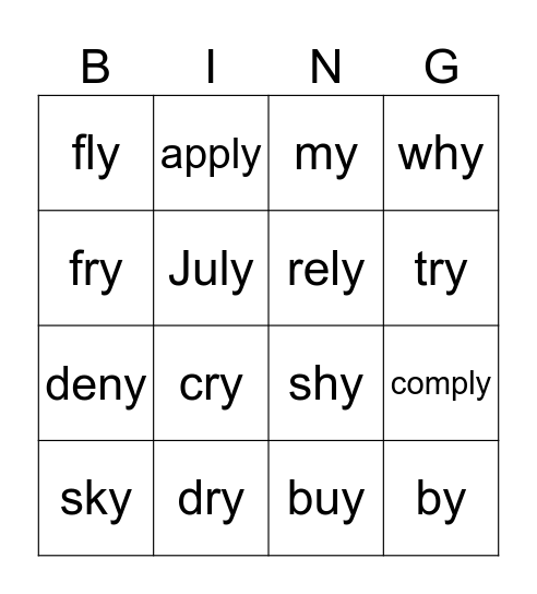 Y as long "i" Bingo Card