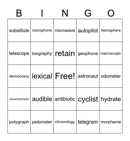 Review for MC 5.50 Bingo Card