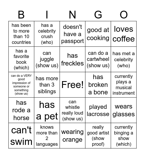 Chapter Bingo Card