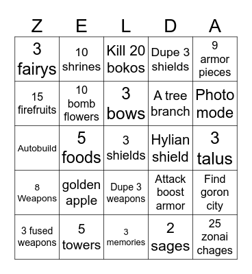 TOTK Bingo Card
