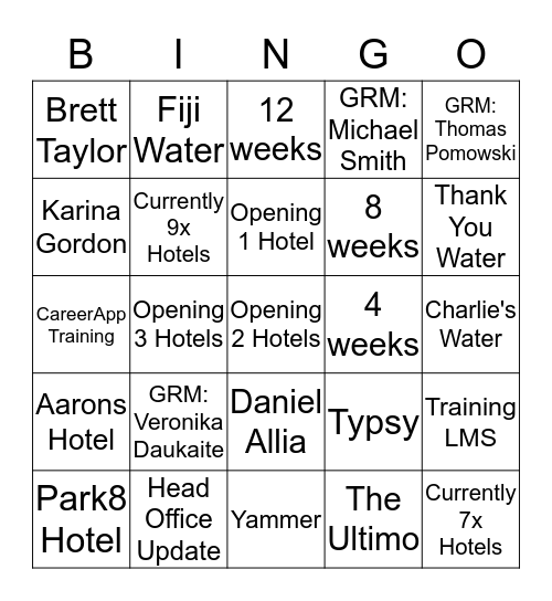 8Hotels 2016 Bingo Card