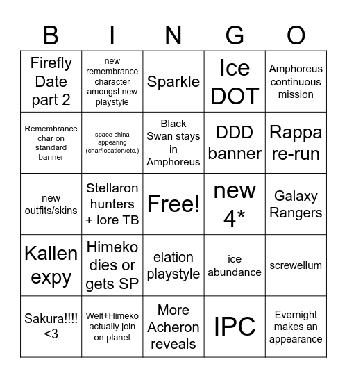 4.X HSR Bingo Card