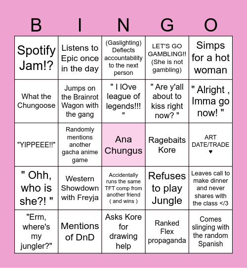 ANAingo Bingo Card