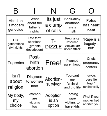 Lydia Bingo Card
