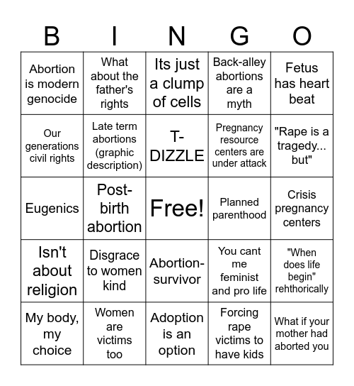 Lydia Bingo Card