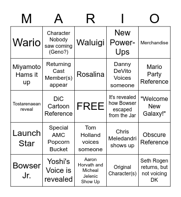 Super Mario Galaxy Movie Direct 11/12 Bingo Card