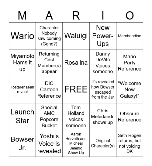 Super Mario Galaxy Movie Direct 11/12 Bingo Card