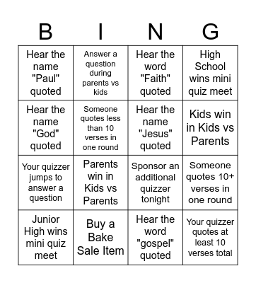 Bible Quizzing Bingo Card